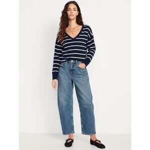 Old Navy High Rise Barrel Ankle Leg Jeans Pansy Medium Wash Boho Womens 4